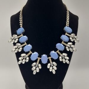 Blue Statement Necklace Rhinestone Bib Gold Chain Adjustable